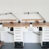 Freuding Dentalmöbel zweier Arbeitstisch weiß mit Waldmann PTE111 Leuchten, Bords und Absaugung 6593