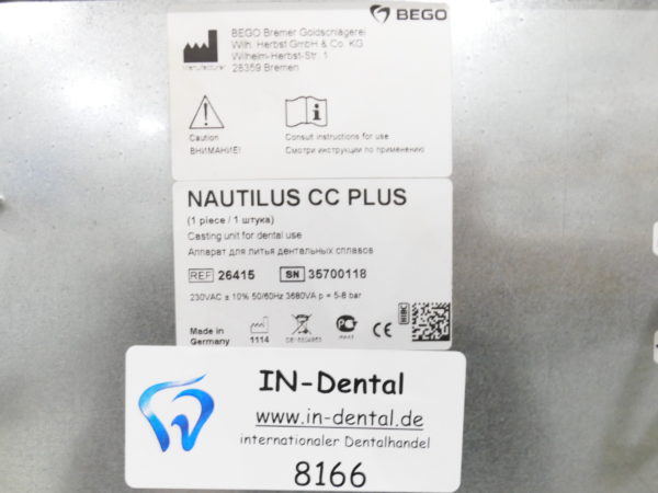 Bego Nautilus CC plus Vakuum-Druck-Gießgerät + Druckluftspeicher + Schrank + Zubehör 8166 – Bild 8