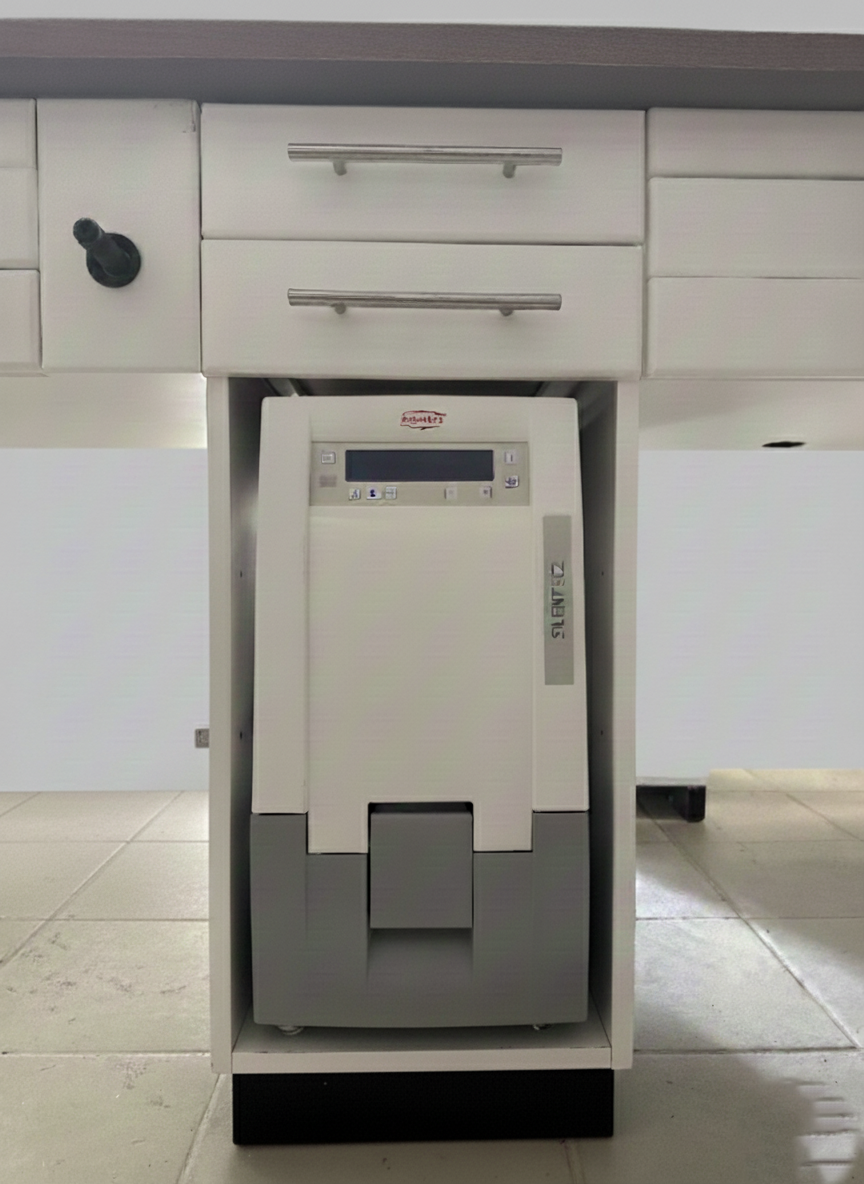 Dentalmöbel Labor Möbel zweier Arbeitstisch weiß mit Absaugvorrichtung und Luftanschluß – Bild 5